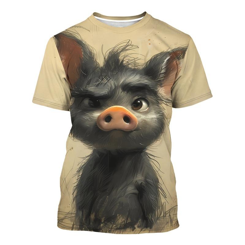 Funny Pig Pattern Men T Shirt 3D Printed Animal Tshirt Crew Neck T-Shirt Summer Street Short Sleeve Casual Tee Shirts Tops
