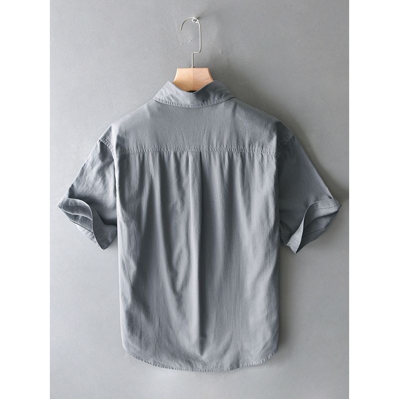 Summer American Casual Short-Sleeved Shirt for Men, Loose Fit for Big and Tall Guys, Plus Size Work Shirt Jacket, Washed Pure Cotton