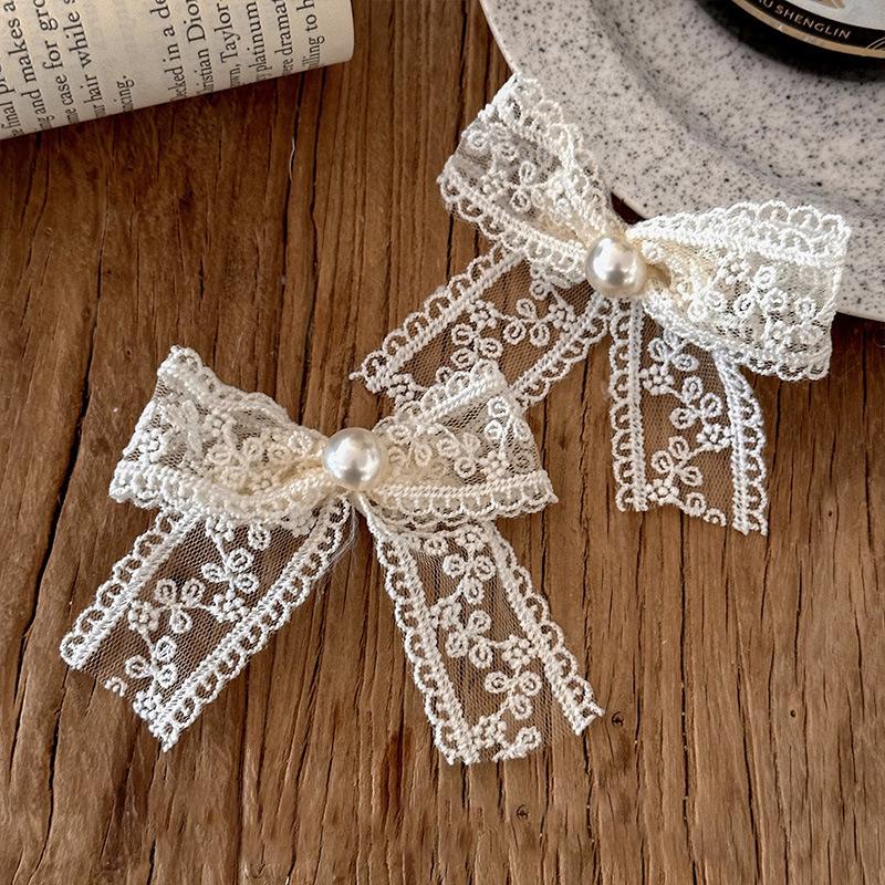 

Элегантная французская ретро заколка для волос с кружевом и бантом для женщин - Зажим-уточка высокого класса для челки и головного убора