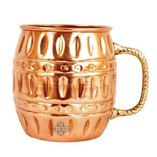 Pure Copper Round Barrel Shaped Design Moscow Mule Beer Mug Cup, Best for Beer Cocktail Parties, Barware, Volume-530ML