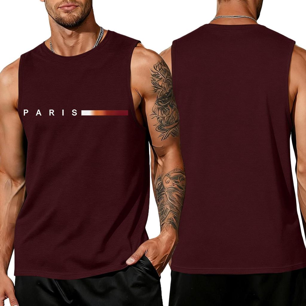 Men's Loose And Casual Trend Letter Pattern Printed Tank Top For Men, Men's Sporty Breathable Sleeveless Top