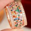 Luxury Inlaid Multicolored CZ Women's Ring Shine Gold Color Geometry Daily Wear Party Jewelry Anniversary Gift