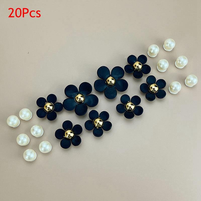 Luxurious Pearls Black Flowers Shoes Charms Sandals Charms Decoration Set for Kids and Women Hole Shoes Accessories