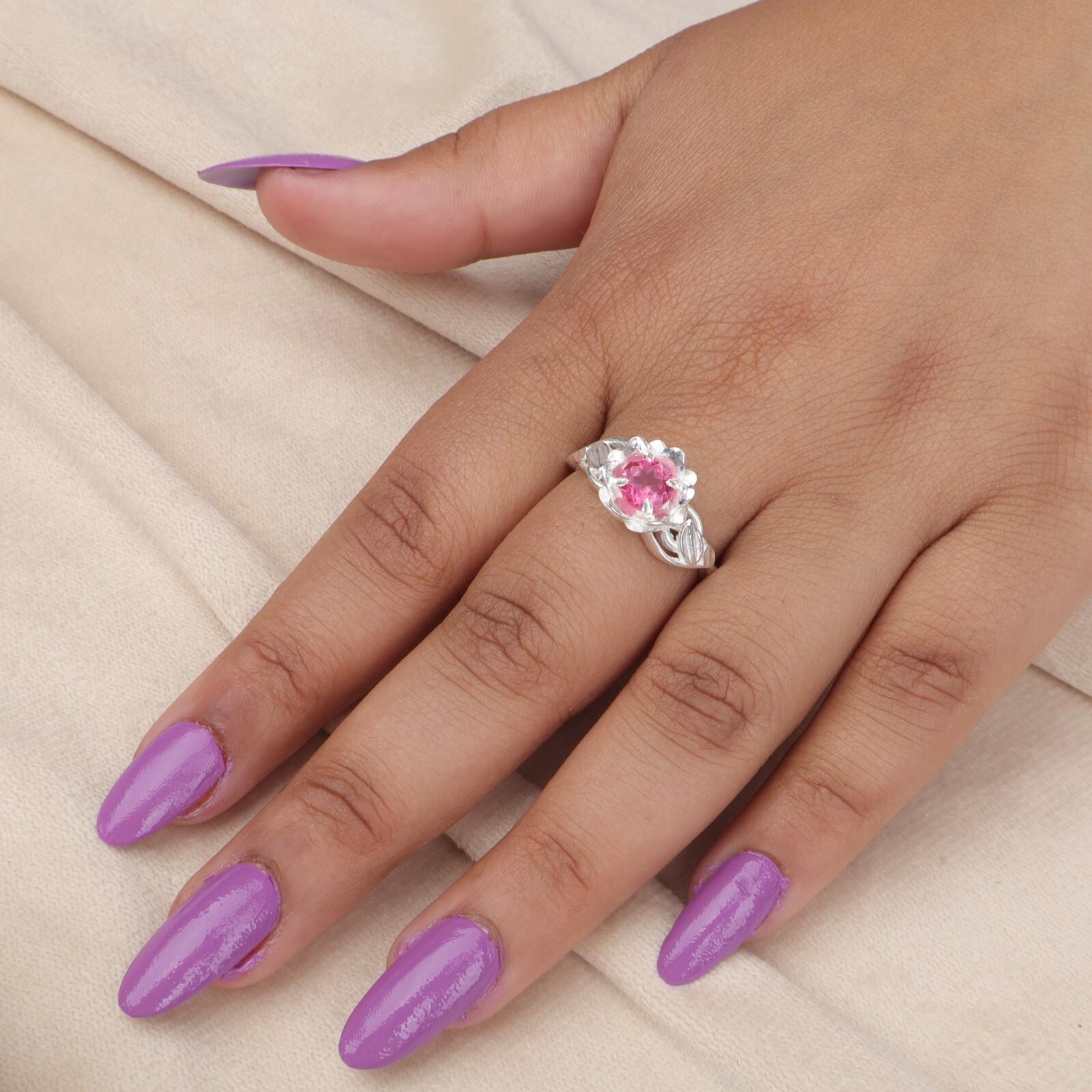 

Натуральный розовый турмалин драгоценный камень 925 стерлинговое серебро ювелирные изделия женское кольцо обещания CZR-2-5 9