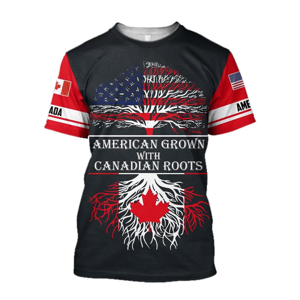 Kanadská vlajka Národní znak Tištěný vzor javorového listu Harajuku Pánská Dámská Móda Street Crew-neck Tričko s krátkým rukávem