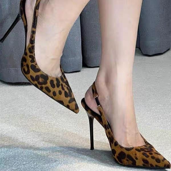 [Spot] Sexy Leopard Print Single Shoes Thin Heels High Heels Women's 2025 Spring and Autumn New Shallow Mouth Empty Bag Head Fashion