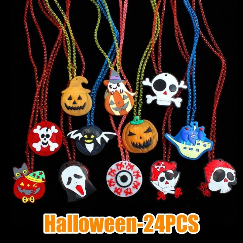Halloween Light Up Pumpkin Necklace LED Glowing Christmas Pendant Mardi Gras Party Favor Gift for Kids Beaded Accessory