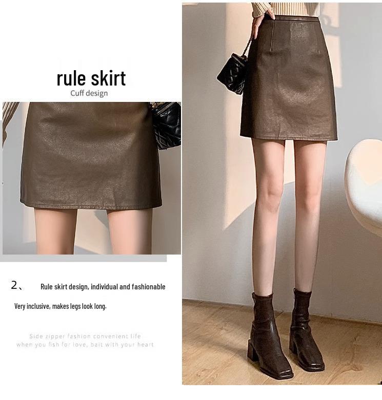 Autumn/Winter High-Waist A-line PU Leather Skirt - Stylish, Short, & Versatile