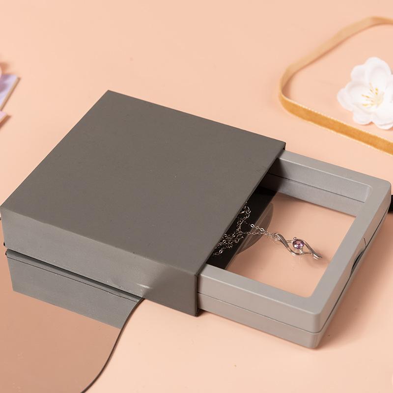 Custom Logo Drawer Box Cardboard Sliding Sleeve Paper Jewelry Storage Packaging With Clear PE Film Floating Gift Display Box
