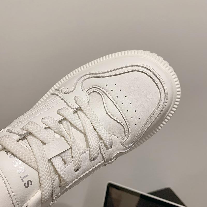 ქალის პლატფორმიანი ფეხსაცმელი, ქალის სპორტული ფეხსაცმელი 2024, ახალი, თასმებიანი, მაღალი ქუსლით, მრავალმხრივი, დაბალყელიანი, ყოველდღიური, მყარი ტყავის, პატარა ვაფლის ფეხსაცმელი