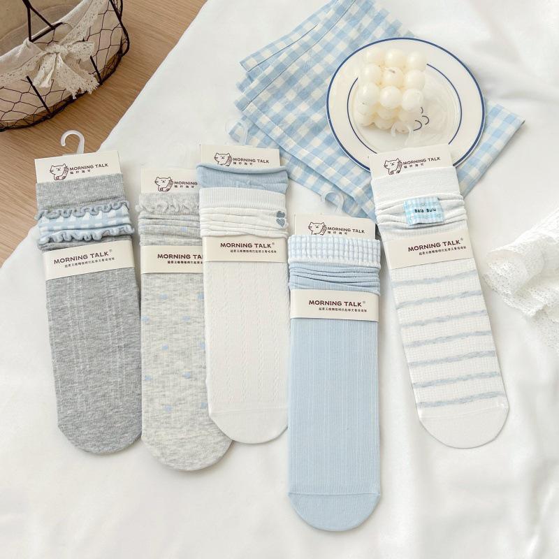 Japanese Style Ultra-Thin Heart Mesh Lolita Lace Cotton Socks for Girls