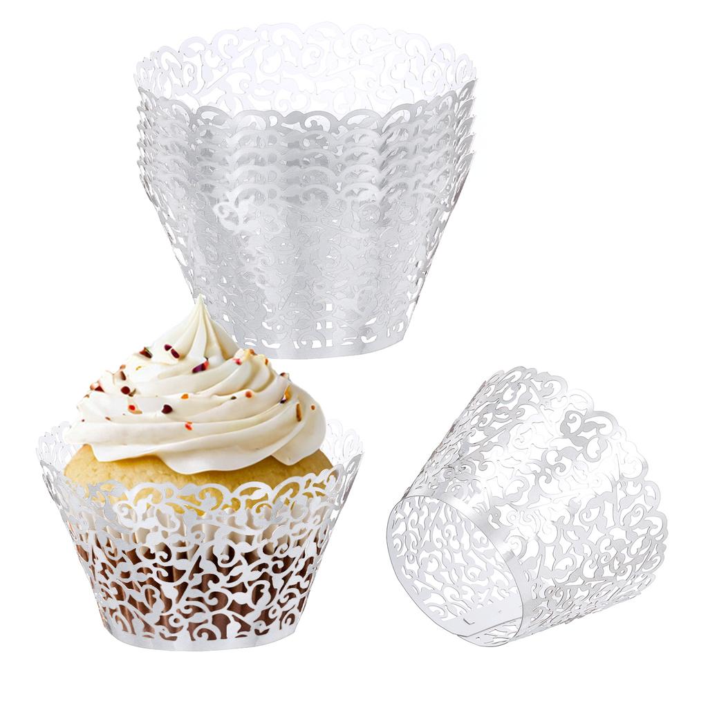 50pcs Baking Cups Standard Vine Decoration Laser cut Cupcake Wrappers Cake Toppers for Anniversary Birthday Weddings Parties