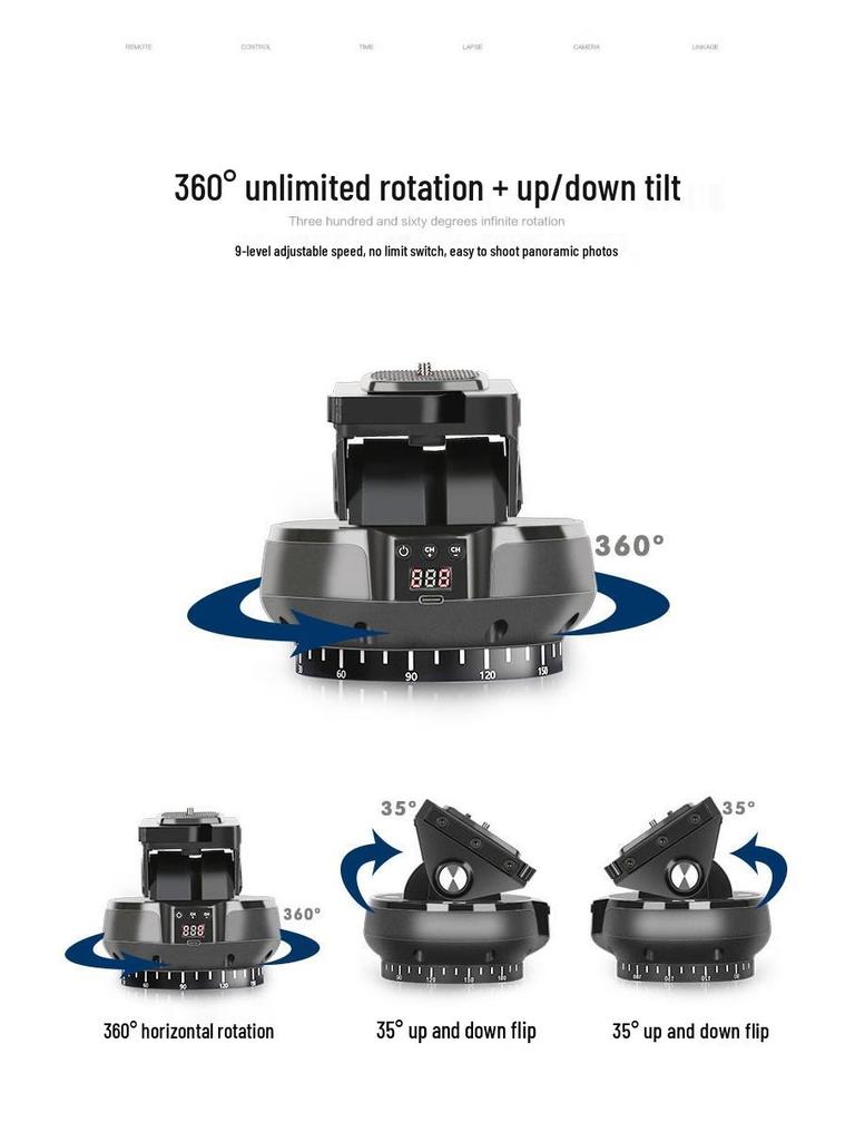 8-Light Load Panoramic Electric Pan-Tilt Head for DSLR Camera, 360° Time-Lapse Photography, Auto Rotation Control