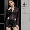 Women S Street Style Cropped Irregular Hem Zip Up Stand Collar Jacket