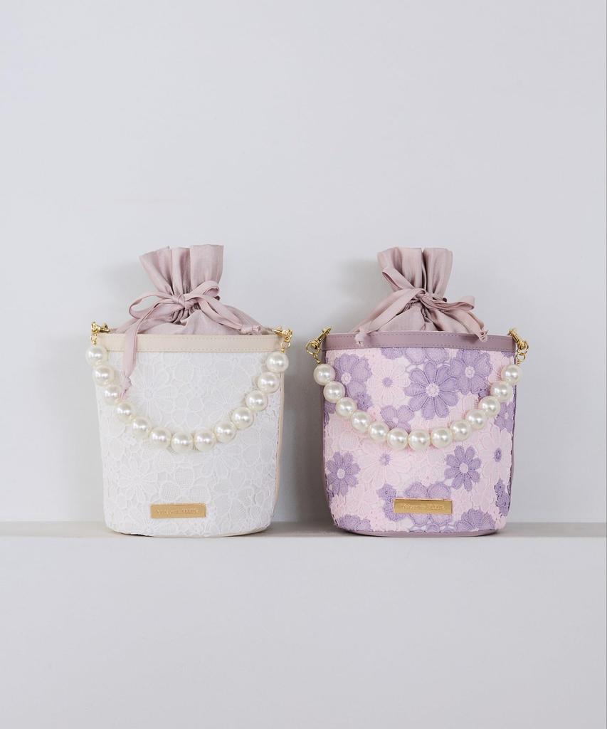 Maison De Fleur Women's Floral Lace 2-Way Bucket Shoulder Bag, Ivory