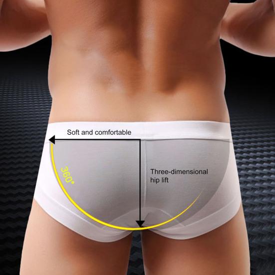 U Convex Lift Hip Men Underpants Stretchy Low Waist Solid Color Boxer Briefs
