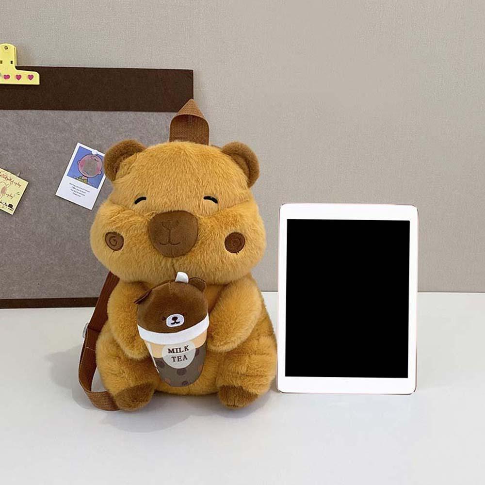 Cute Brown Doll Bag Soft Cartoon Daypack Thickened Capybara Plush Backpack  Kids
