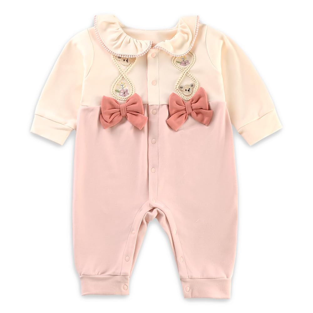 Reegoo Peter Baby Girls Romper Newborn Cute Long Bear Size Months Coverall, Outfit, Open-Front Sleeves, Pink, Design, 66, 3-6