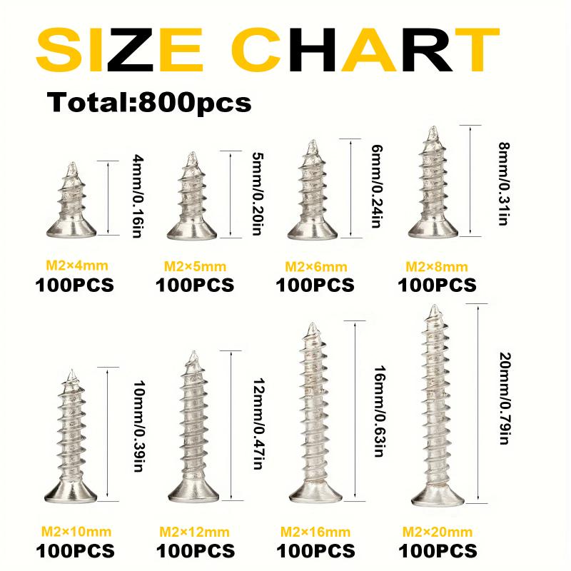 VKKM - Silver Countersunk Self Tapping Screw M2x (4/5/6/8/10/12/16/20) Mm 304 Stainless Steel Cross Groove Flat Head Screw