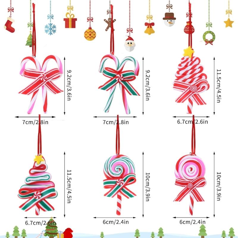 Set de 6 decorațiuni pentru pomul de Crăciun din trestie de bomboane pentru petrecere acasă, Anul Nou, ornamente pentru agățat, acadele, acadele