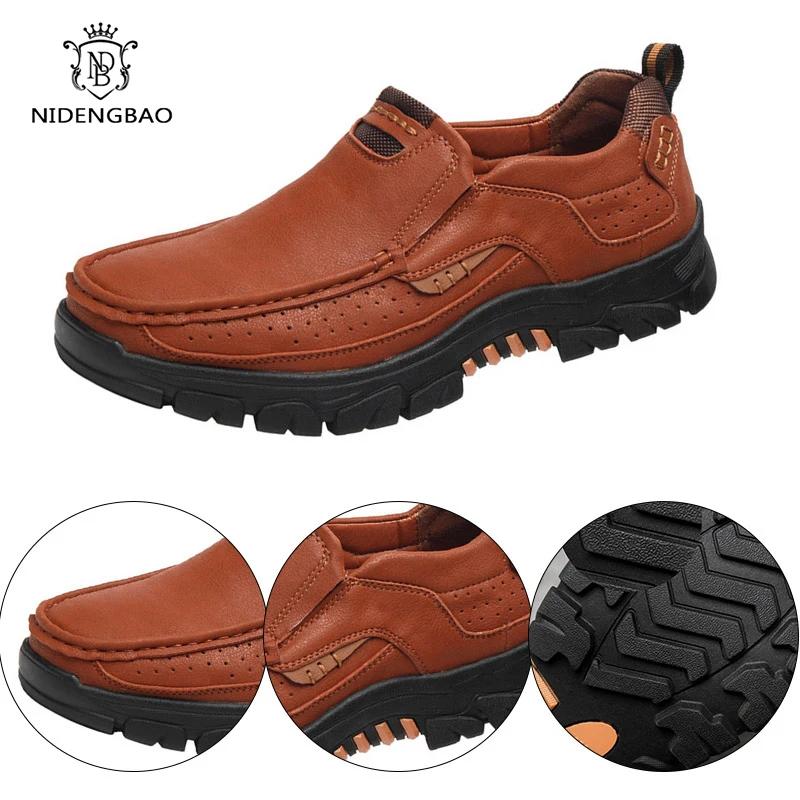 New Spring Men Casual Shoes Leather Loafers Outdoor Men's Shoes Quality Split Leather Flat Moccasins Men Sneakers Big Size 39-48