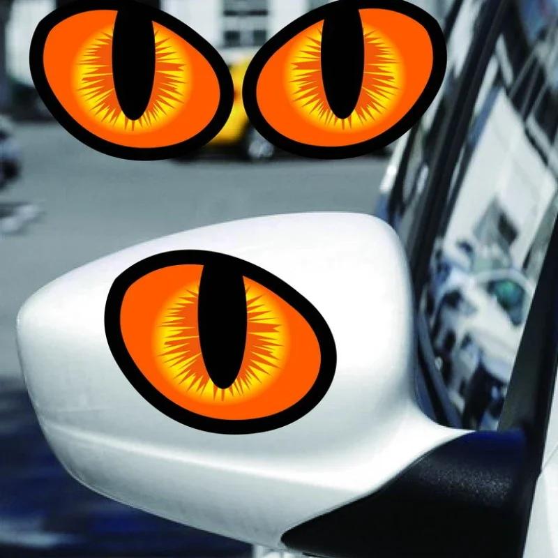 1 Pair of 3D Fun Reflective Cats Eye Car Stickers Truck Head Engine Rearview Mirror Window Cover Door Decal Pattern 9.5*7 Cm