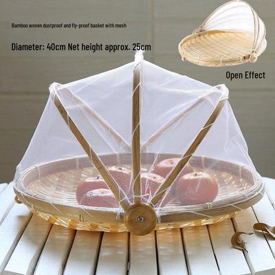 Bamboo Double-Layer Fruit Basket with Mesh Cover
