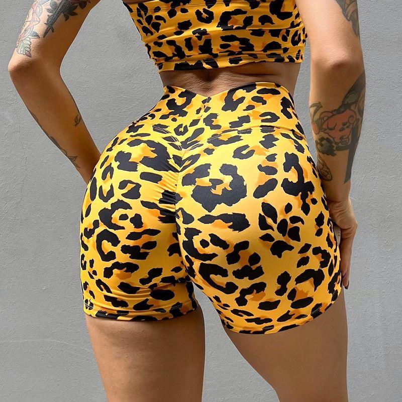 

Rgnana Europe and America Cross Border Leopard Print Fitness Sports Yoga Shorts Female Summer V Waist Slimming Hip Raise Nude Feel Quick-Drying Yellow Leopard Print S