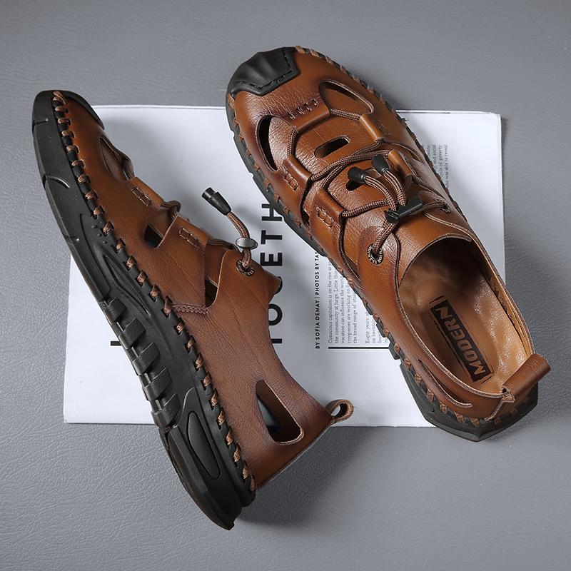 Mode 2025 Sommer Herren Sandalen Erste Schicht Rindsleder Leder Herren Freizeitschuhe Outdoor Herren Ledersandalen für Herren Strandschuhe