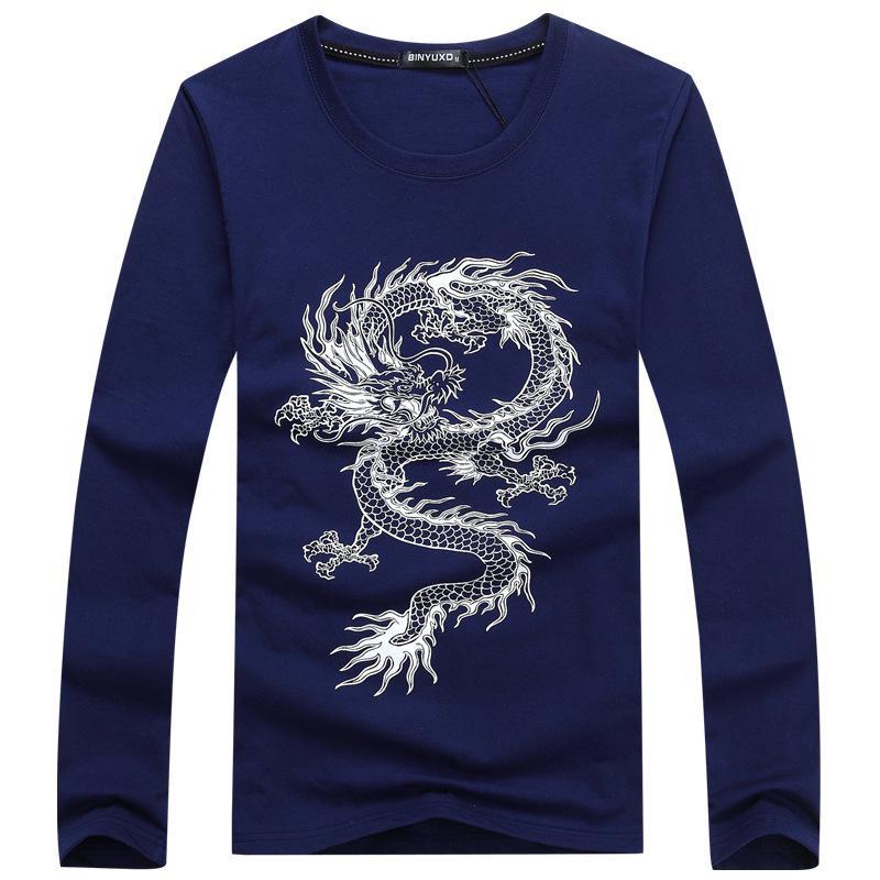 

Чоловіча літня бавовняна футболка з довгим рукавом і круглим вирізом з принтом 2020 року, великий розмір XXXXL темно-синього кольору