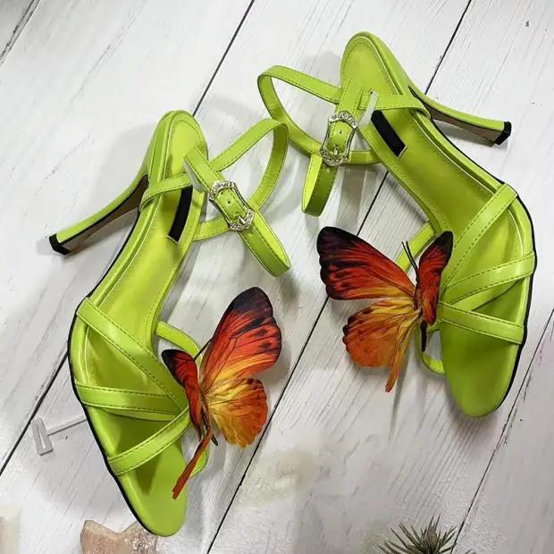 

2025 Summer Ladies Butterfly Flower Sexy Sandals Open Toe Holiday Beach Stilettos Fashion Party Casual Buckle Roman Sandals 34