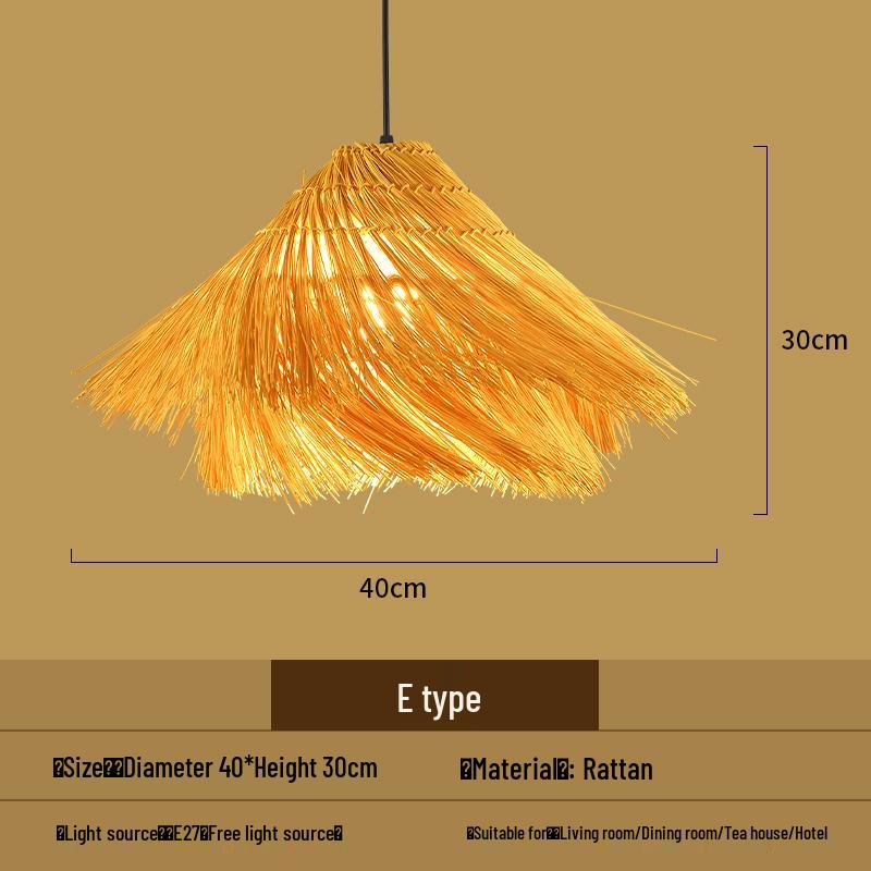 Bamboo Woven Pendant Light - Japanese Lantern for Dining, Restaurant, or Tea Room. Rattan Straw Hat Lampshade with New Chinese Art Design.