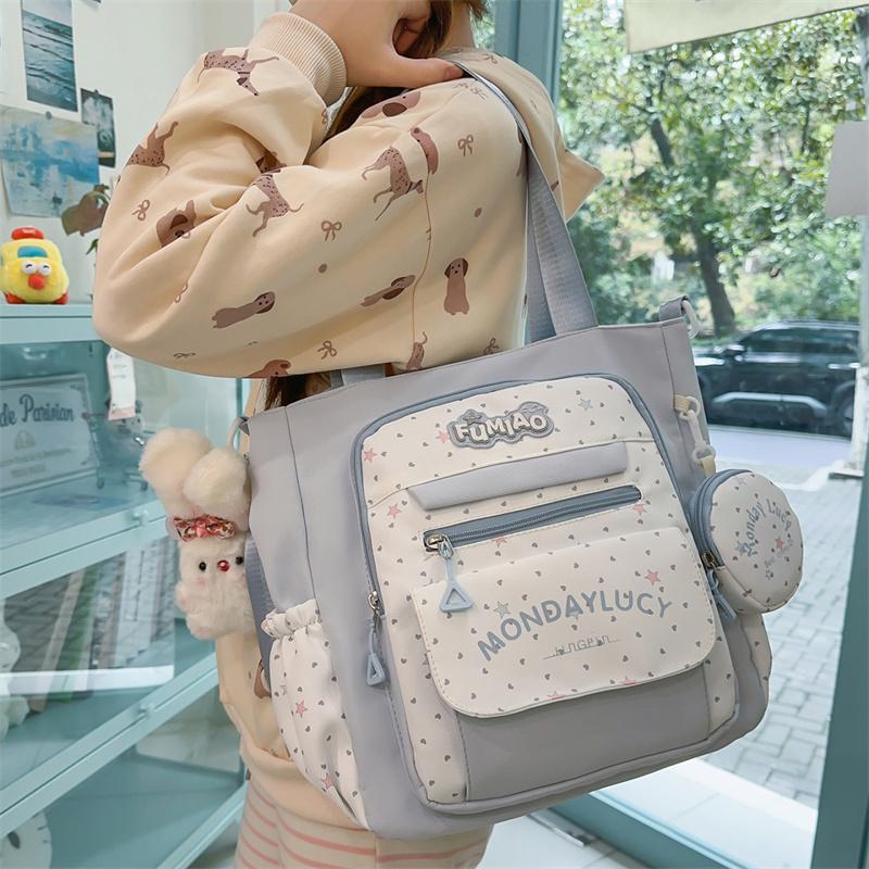 Women's Shoulder Bag Color Block Large Capacity Tote Bag Student Book Bag with Coin Purse