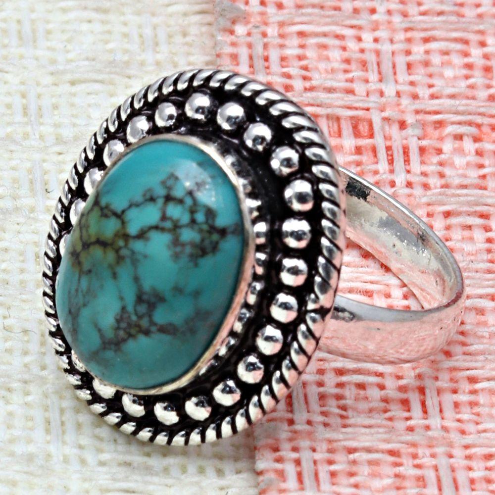 Tibetan Turquoise Gemstone Handmade Silver Jewelry  "7.5"
