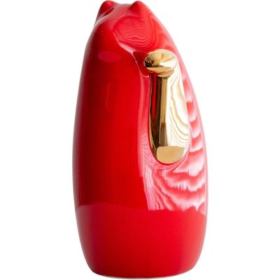 SETOMANEKI Maneki-neko (beckoning Cat), Seto Ware, Good Luck Charm, Auspicious Object, Simple Interior Decoration (gold and Red, Medium)