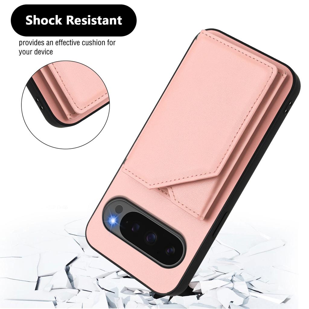 For Google Pixel 10 Pro XL Case Card Holder Kickstand Skin-Touch Phone Cover with Wrist Strap