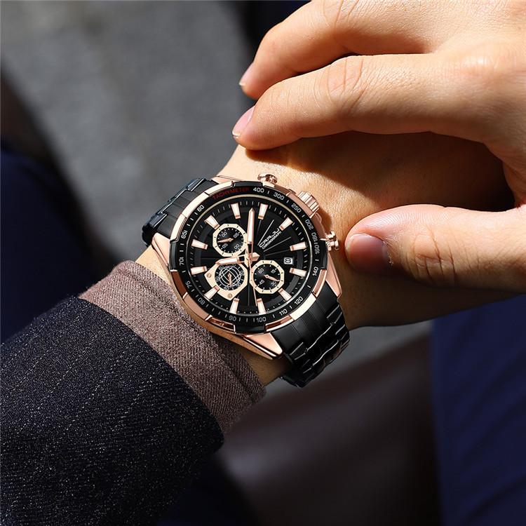 CRRJU New Watch 2305 Men's Watch Solid Stainless Steel with Six-pin Steel Strap Business Watch