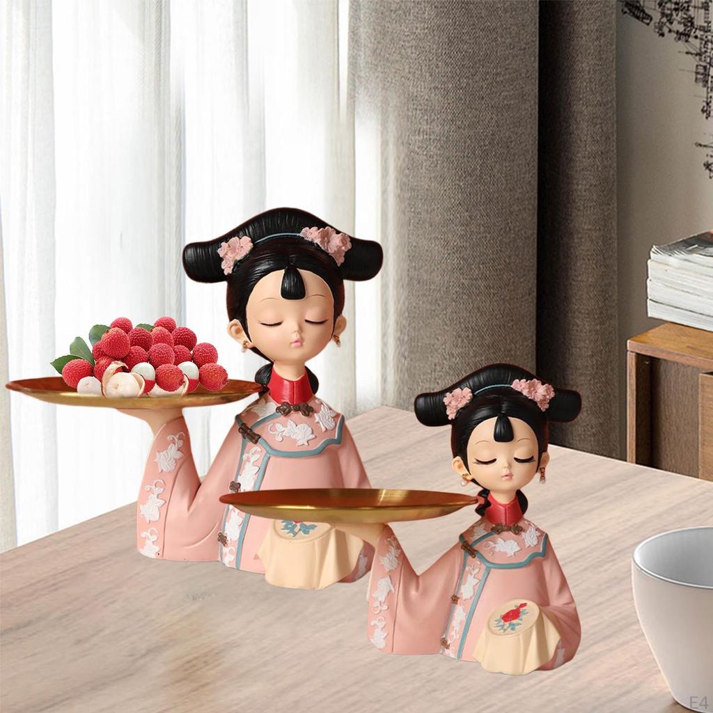 Chinese Girl Figurine Cookie Candy Dish Storage Tray Modern Ornament