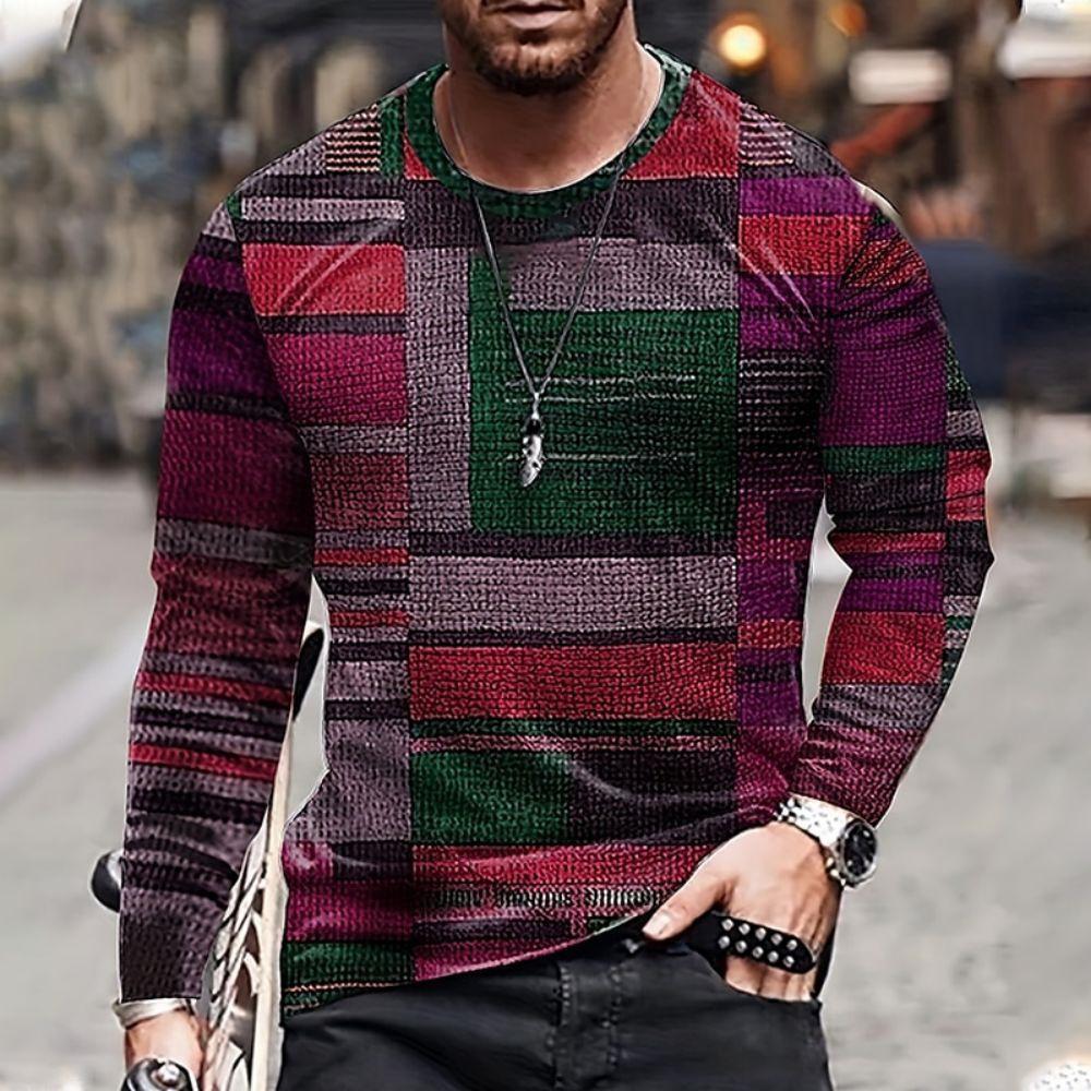 

Мужская зимняя футболка с длинными рукавами с винтажным клетчатым принтом, повседневные уличные топы, мужская дышащая быстросохнущая одежда, повседневный топ 3XL