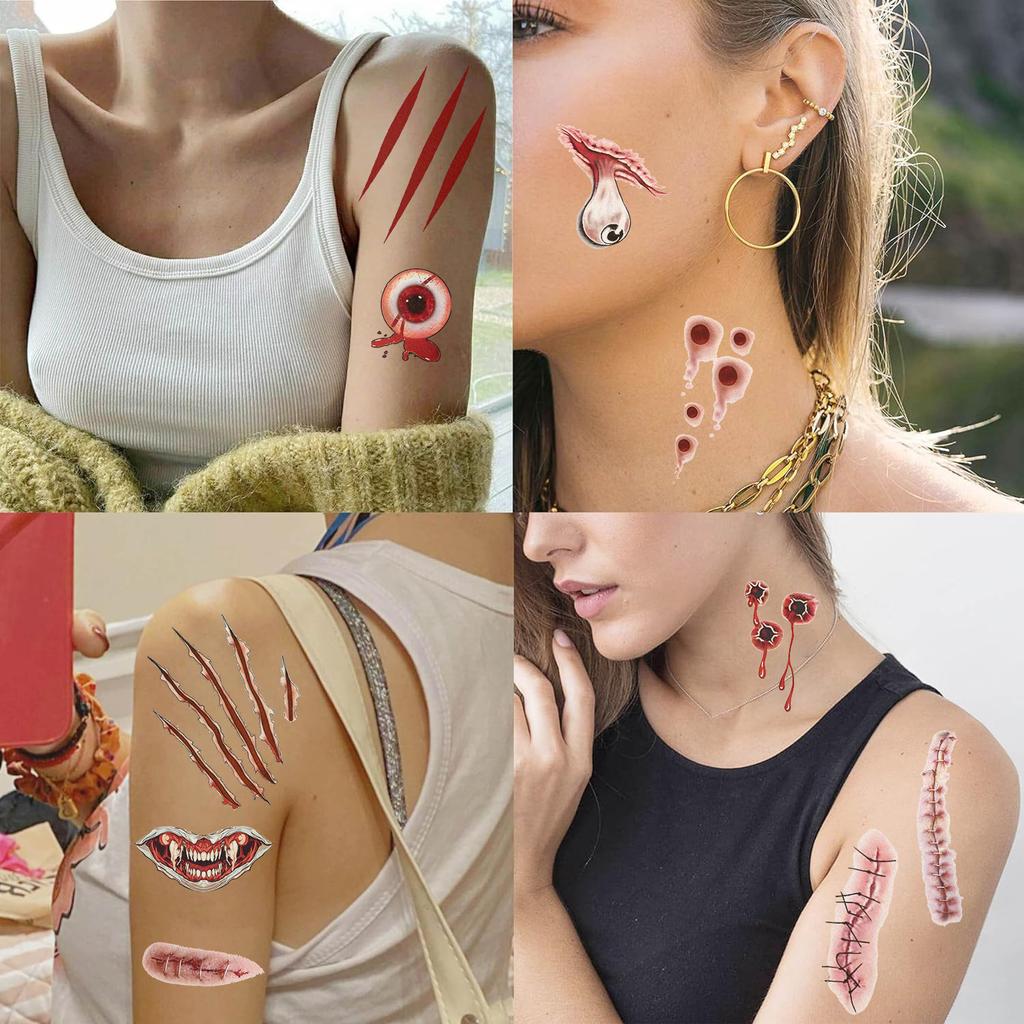 New Halloween Tattoo Stickers High-end Sense of Men and Women Realistic Horror Fake Scar Scar Temporary Tattoo Stickers