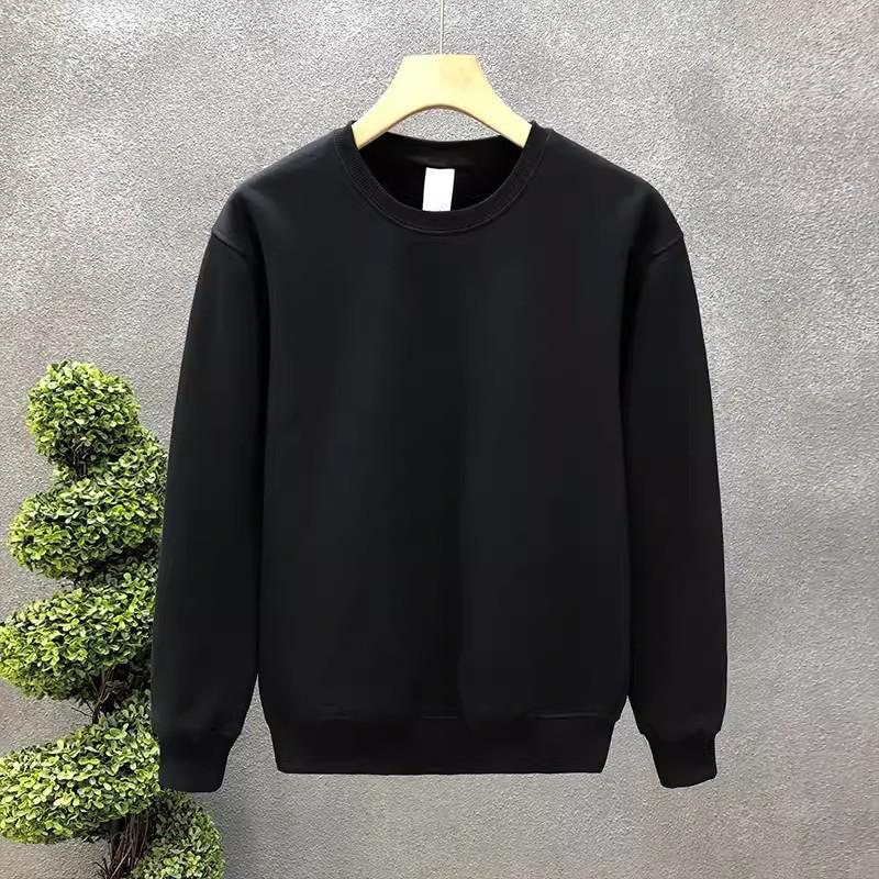 Men's 2025 Spring/Autumn Korean Trend Cotton Sweatshirt - Loose Fit, Round Neck, Solid Color Long Sleeve T-shirt