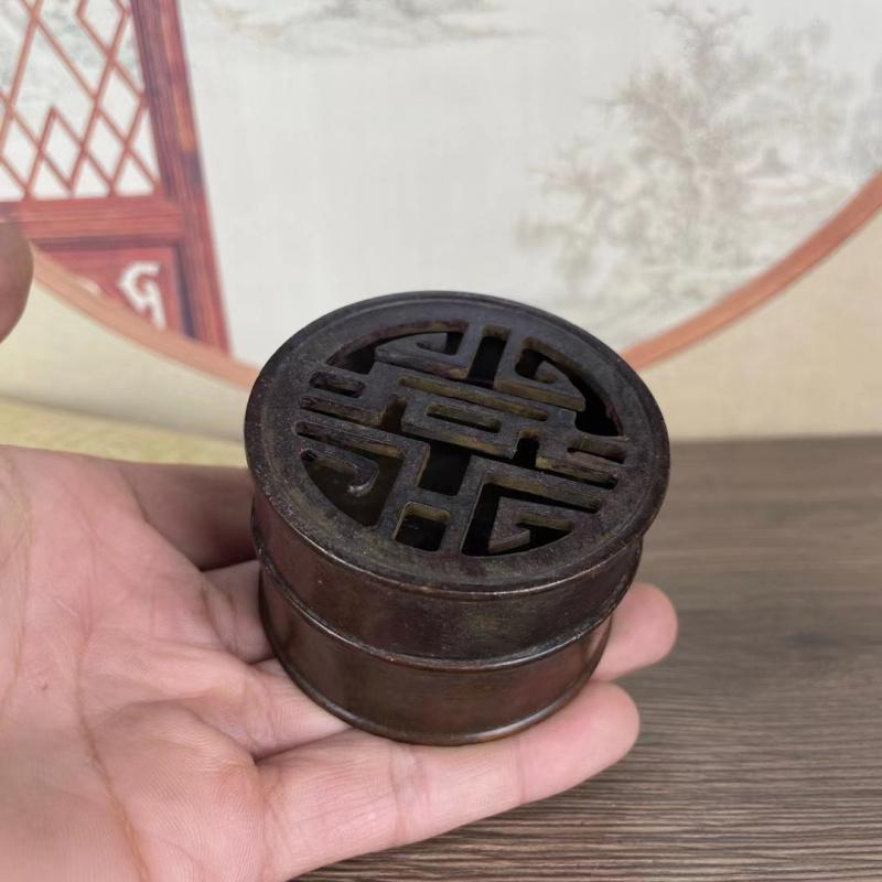 Alloy Xuande Round Hollow Incense Burner Copper Ornament Home Study Living Room Decoration