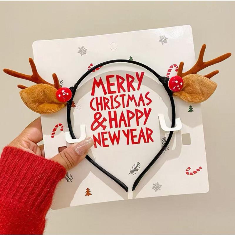 Christmas Headband Xmas Elk Horn Bell Sequin Christmas Hair Band Happy New Year Photo Props Merry Christmas Decor Gifts for Kids