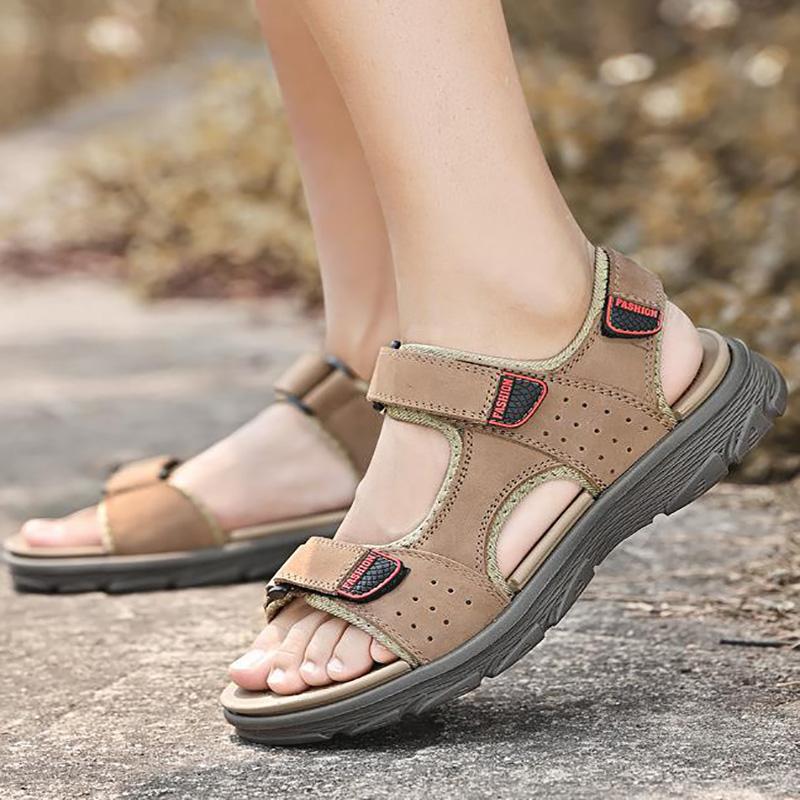 

Men Sandals Casual Lightweight Comfortable High Quality Non-slip Open-toe Solid Color Shoes Sandalias De Verano Para Hombres 38 хаки