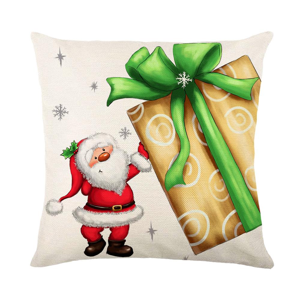 Linen Christmas Pillow Cover Striped Santa Print Home Sofa Cushion Cover Pillow Cover