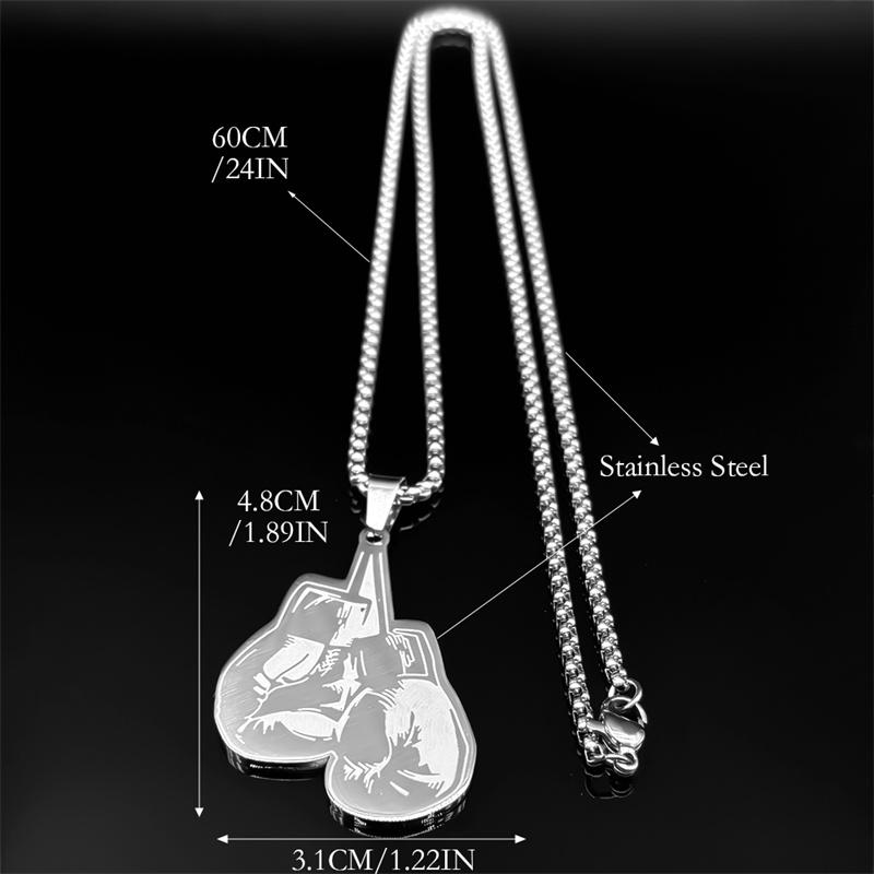 Boxing Glove Flash Pendant Necklace For Women Men Stainless Steel Black Silver Color Man Power Chain Jewelry Collar