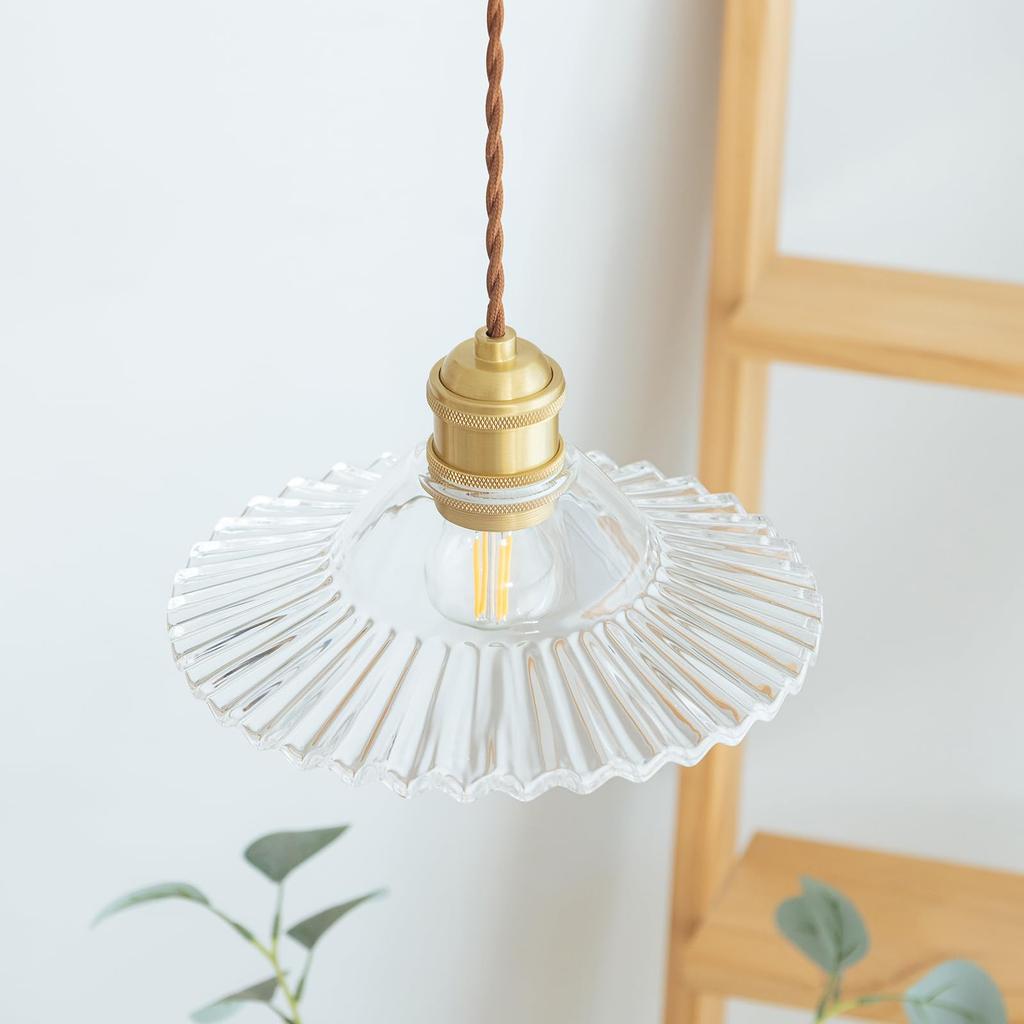 Chiko Electric Brass and Glass Pendant Light - Stylish Nordic Showa Retro Ceiling Light Fixture, Hanging Light for Living Room, Dining Room, Dining Ta
