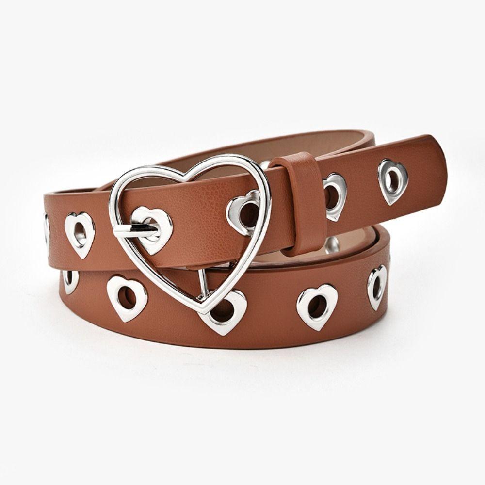 Hollow Heart Eyelet Faux Leather Belt Versatile Fashion Waist Belt Heart Buckle Belt  For Women