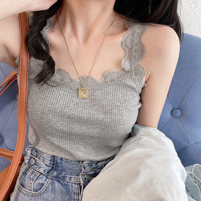 Korean Style Lace Trim Slim-Fit Camisole for Women - Sleeveless Base Layer Top