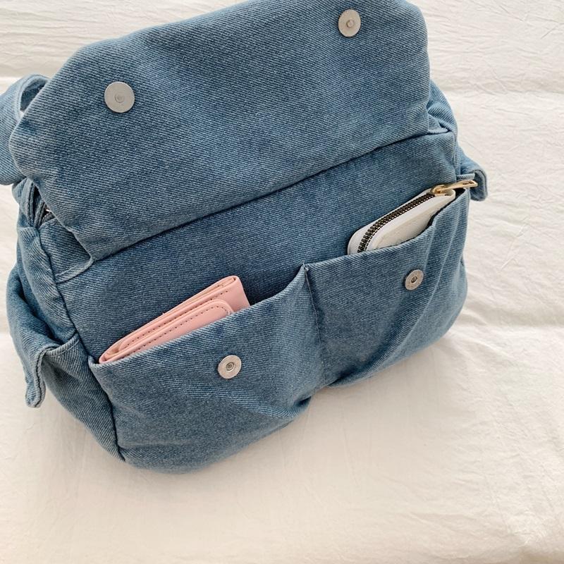Women Denim Shoulder Bag Vintage Large Capacity Casual Tote Handbag with Multiple Pockets
